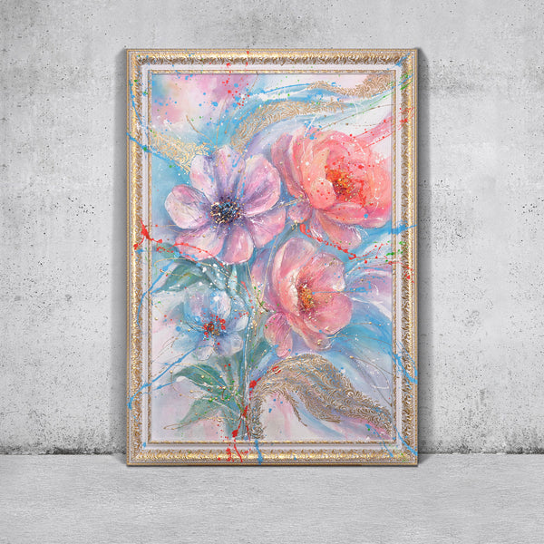 Handgemaltes Acrylbild Blumen Kunst im modernen Interieur