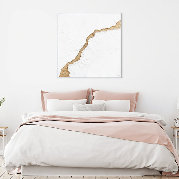 Handgemaltes Acrylbild Gold Weiss minimalistische Wandkunst