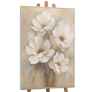 Handgemaltes Leinwandbild Blumen beige