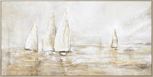 Handgemaltes Wandbild Segelboote Goldstruktur