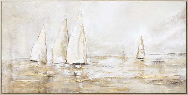 Handgemaltes Wandbild Segelboote Goldstruktur