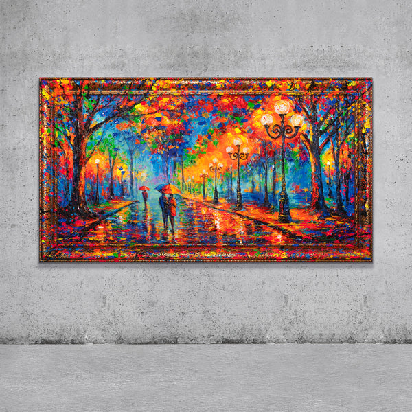 Leinwandbild Spaziergang bei Regen