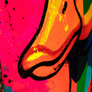 Gelber Schnabel in kräftigen Farben moderne Acrylmalerei Nahansicht