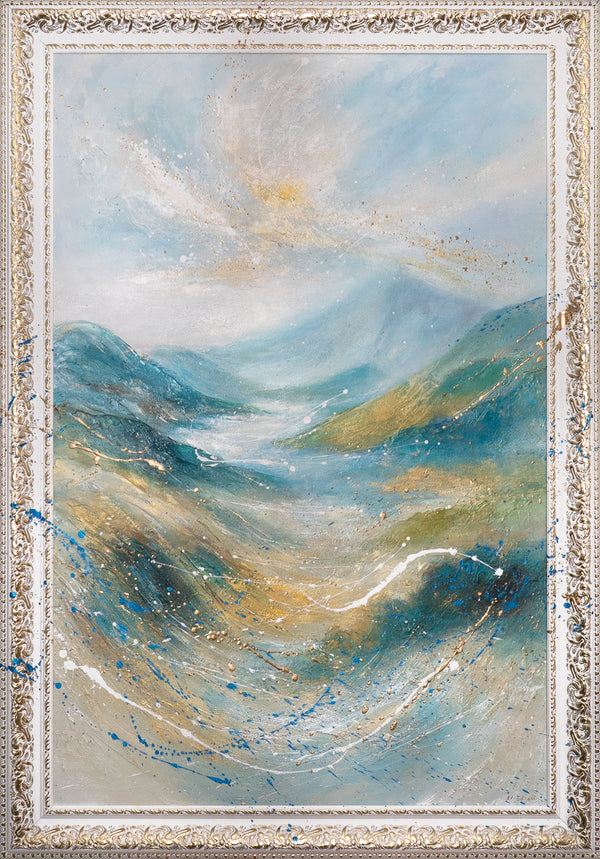 Moderne Wanddeko Blau Gold Struktur