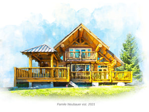 ersonalisiertes Aquarellhaus Kunstbild Geschenkidee Wand