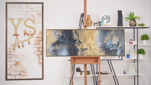 Gemälde im Rahmen mit blattgold "Spiegelungen" 150x50cm