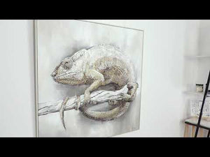 Acrylmalerei Chamäleon Handgemalt Beige Grau Wanddeko