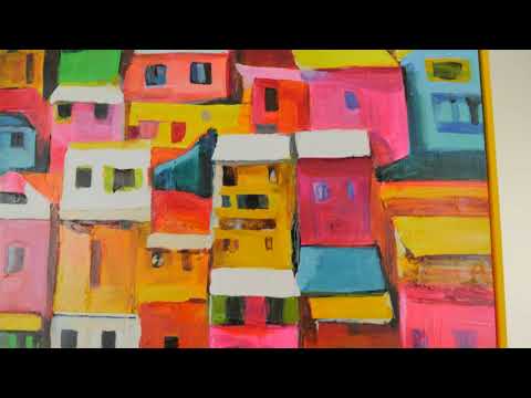 Farbenfrohe Leinwand „Abstrakte Kleinstadt“ für moderne Räume