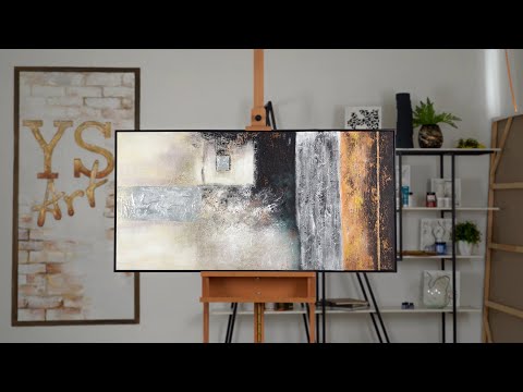 Handgemaltes Acrylbild Textur Gold Grau Leinwand