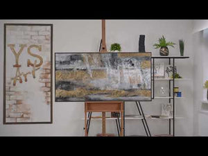 Abstrakte Acrylmalerei mit goldenen Akzenten auf Leinwand mit Rahmen