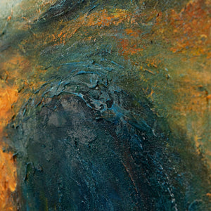 Reliefmalerei in Blau und Gold mit Tiefe