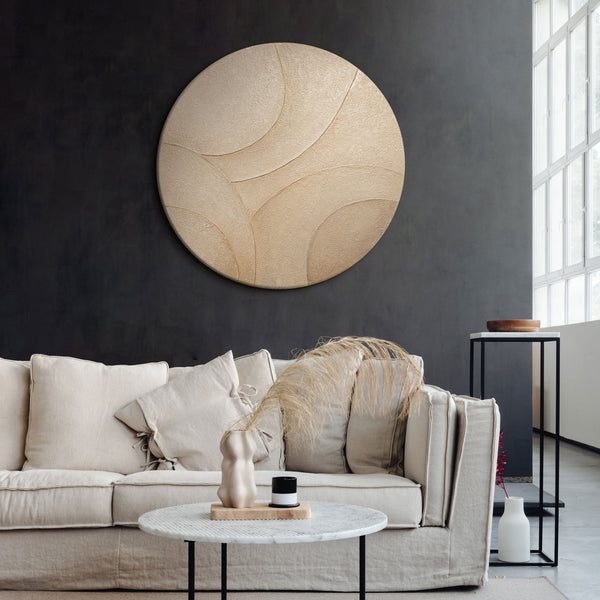 Runde beige Wandkunst moderne handgemalte Struktur