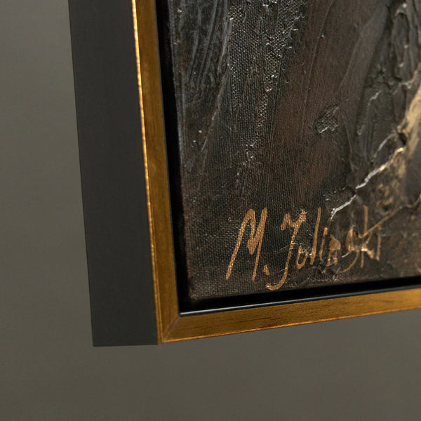 Seitenansicht Acrylbild Gold Schwarz Strukturmalerei modern