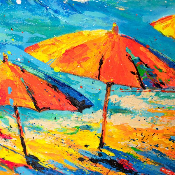 Strandbild Mit Sonnenschirm Acrylkunst
