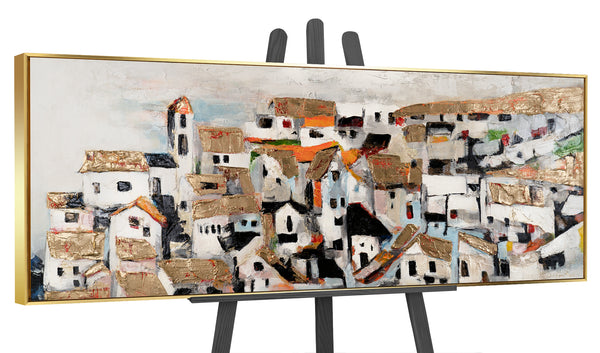 Strukturmalerei Stadtlandschaft Gold Beige moderne Wandkunst