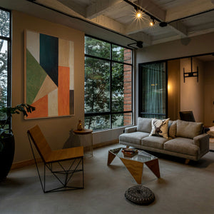 Wanddeko Wohnzimmer farbige Geometrie modern