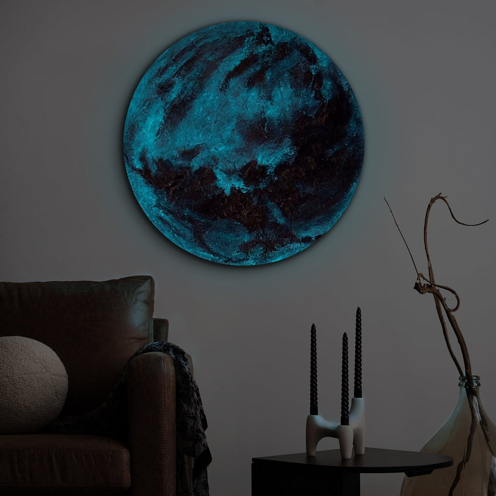 Leuchtendes Acryl Gemälde in Planetform "Venus" Abstrakte Kunst